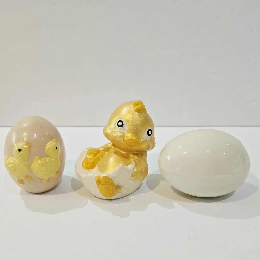 Vintage Figurines Hatching Yellow Chicks Chickens And Eggs